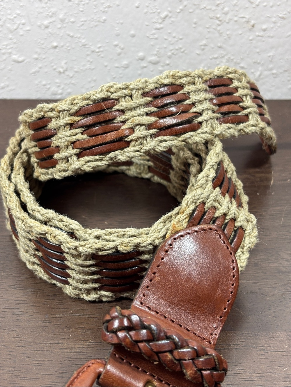 Woven Leather-Accent Brown and Tan Belt - Picture 2 of 8